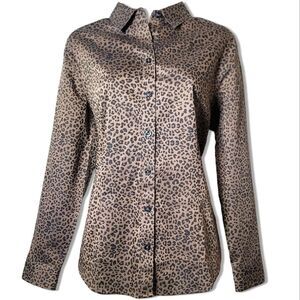 Chicos No-Iron All Season Tan & Black Leopard Print Long Sleeve Button-Up Blouse